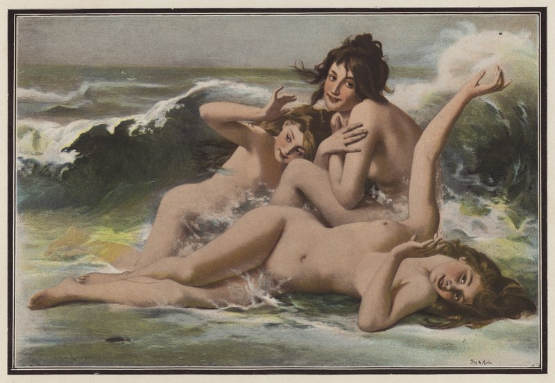 Tres mujeres entre las olas (lito de color) de European School