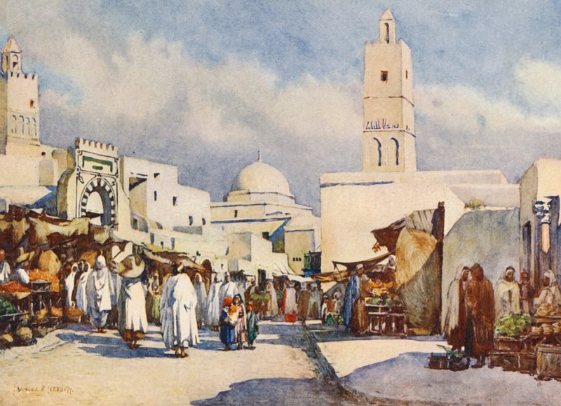 La Grande Rue, Kairouan (litografía en color) de Frances Nesbitt