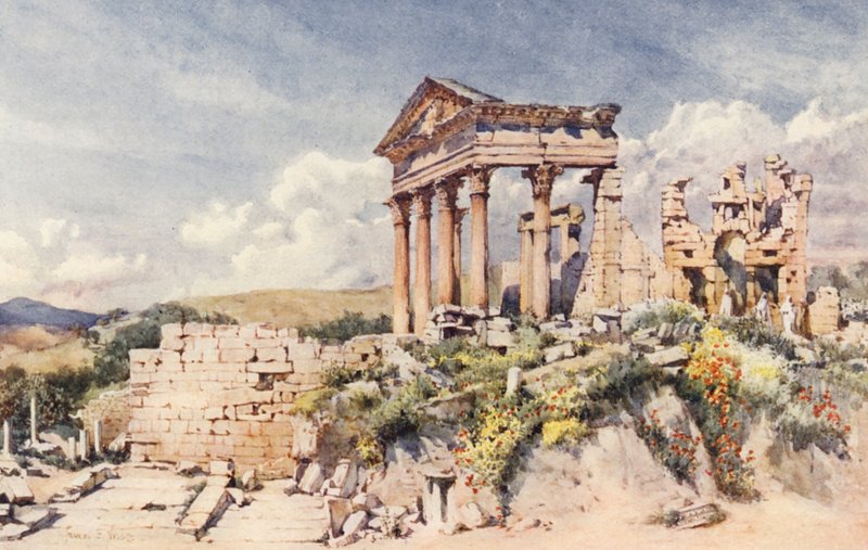 Templo de Celestis, Dougga (litografía en color) de Frances Nesbitt