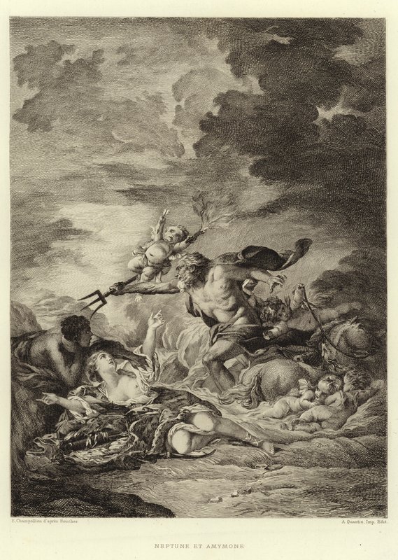 Neptuno y Amymone (grabado) de Francois (after) Boucher