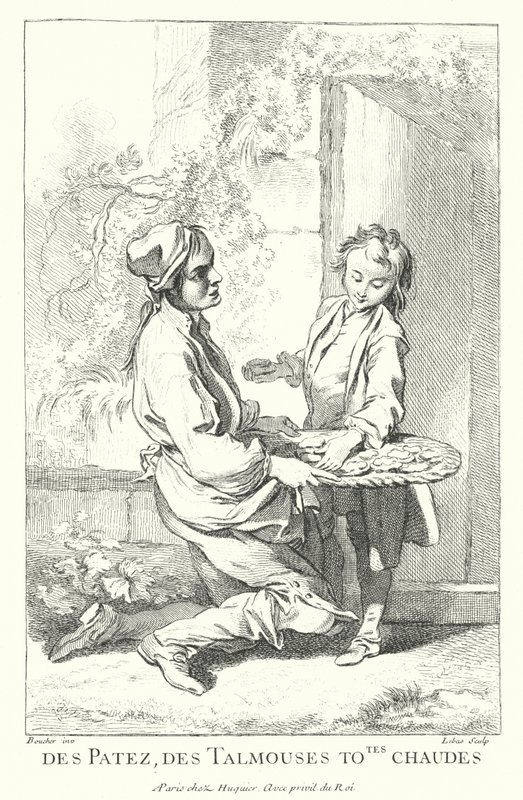 Vendedor de pasteles (grabado) de Francois (after) Boucher