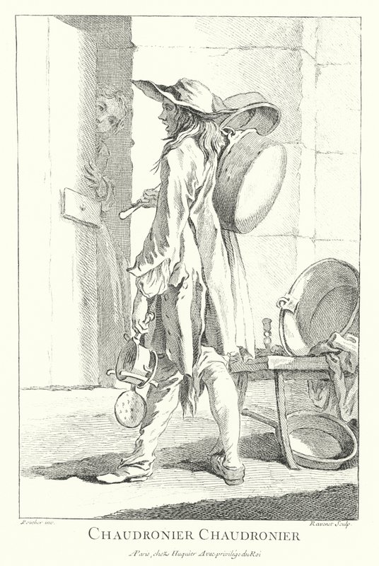 Vendedor de ollas y sartenes (grabado) de Francois (after) Boucher