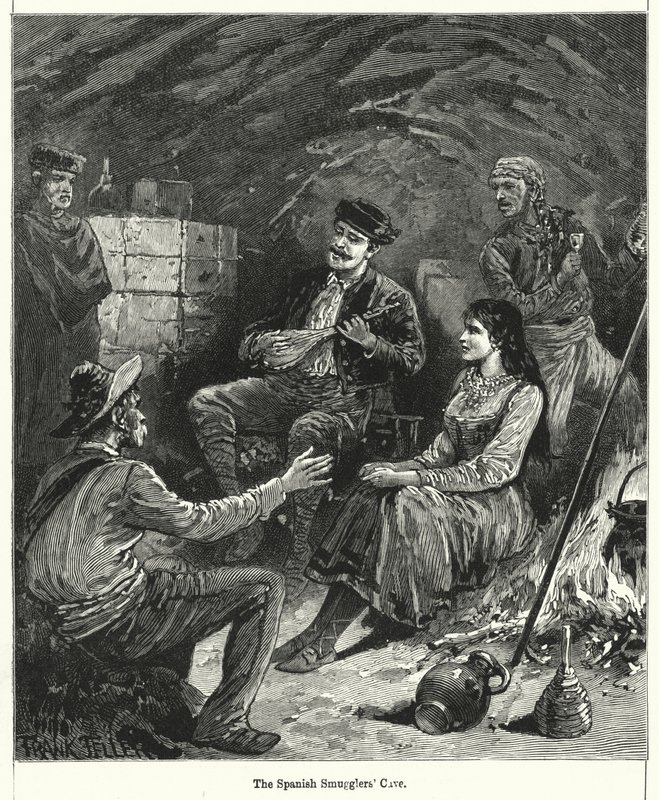 La Cueva de los Contrabandistas Españoles (grabado) de Frank (after) Feller