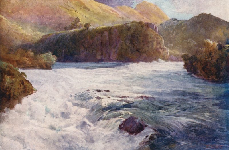 Nueva Zelanda: Aratiatia Rapids (litografía en color) de Frank H Wright