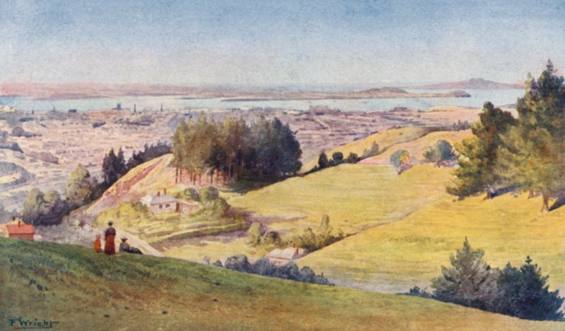 Nueva Zelanda: Auckland (litografía en color) de Frank H Wright