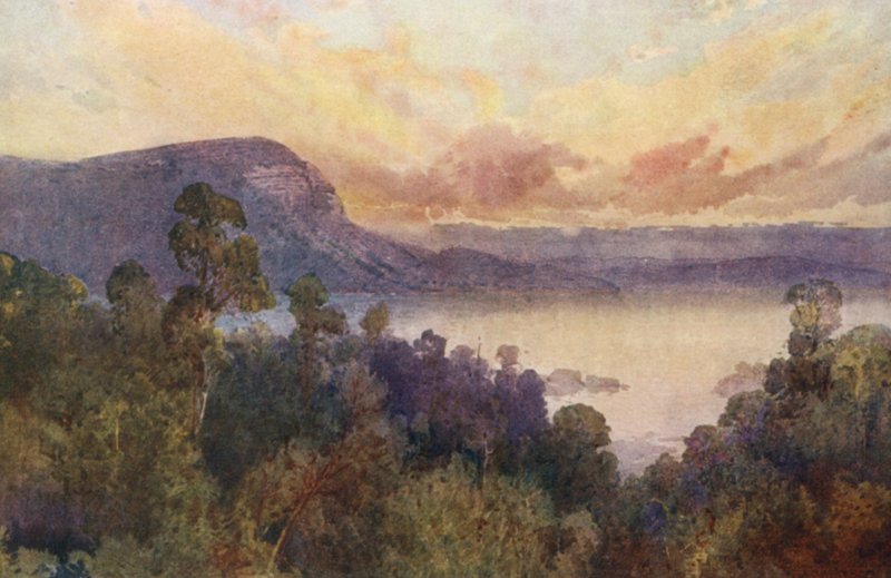 Nueva Zelanda: Lago Waikare-Moana (litografía en color) de Frank H Wright