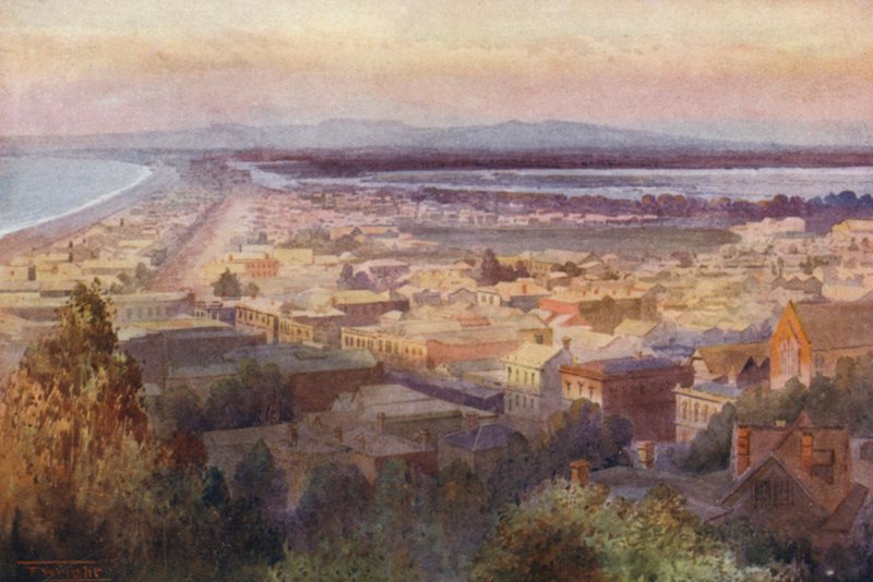 Nueva Zelanda: Napier (litografía en color) de Frank H Wright