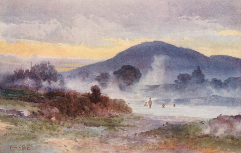 Nueva Zelanda: Montaña Ngongotaha (litografía en color) de Frank H Wright