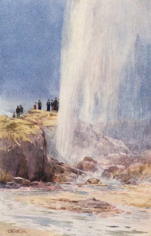 Nueva Zelanda: Wairoa Geyser (litografía en color) de Frank H Wright