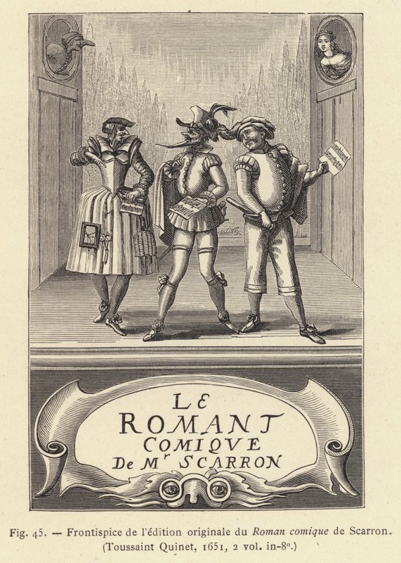Frontispicio de la edición original del Roman comique de Scarron de French School