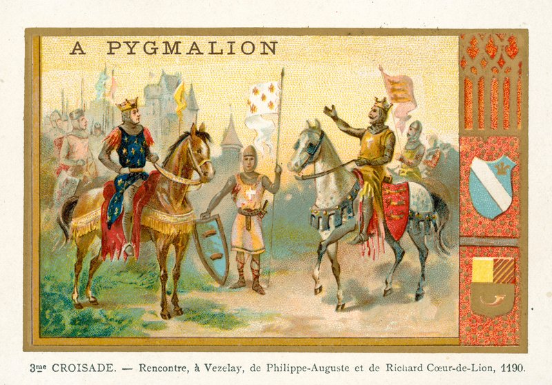 Encuentro de Felipe Augusto y Ricardo Corazón de León en Vezelay, 3ª Cruzada, 1190 de French School