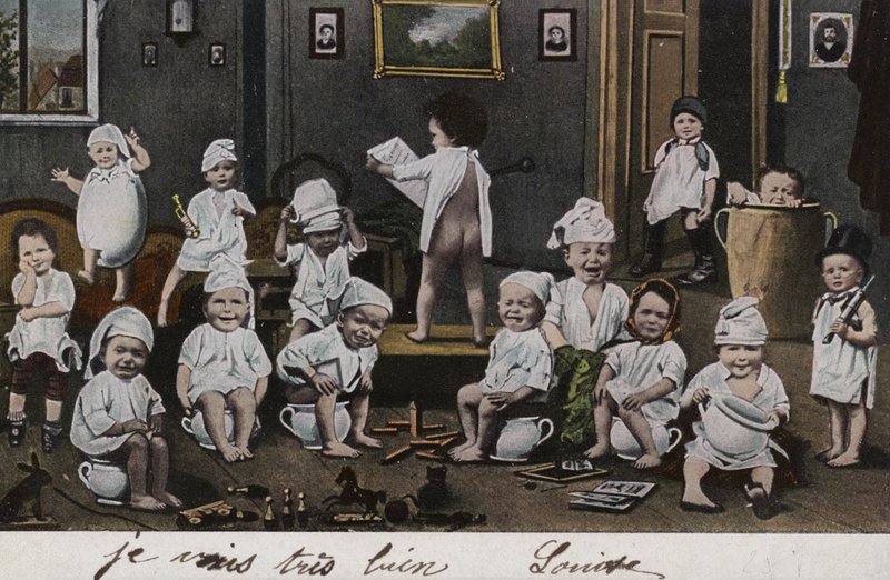 Muchos bebés en sus orinales de French Photographer
