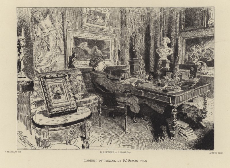 Alexandre Dumas el Joven en su estudio de French School