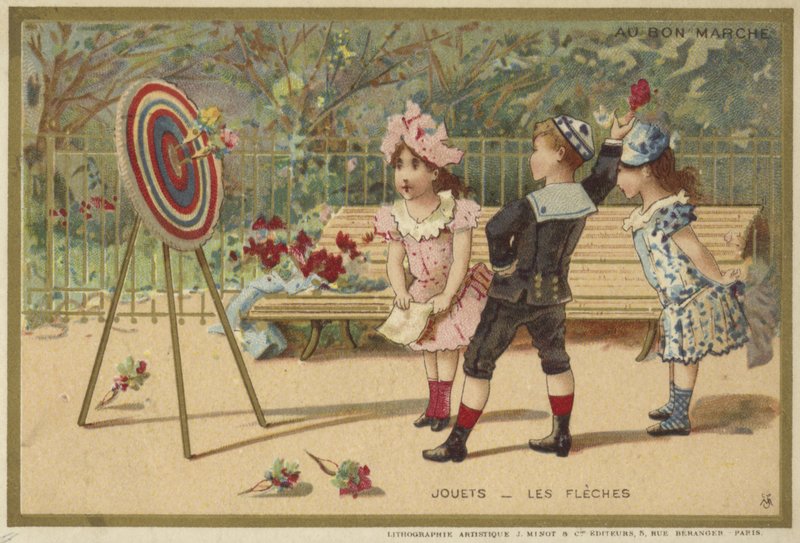 Tarjeta Au Bon Marché con juegos infantiles de French School