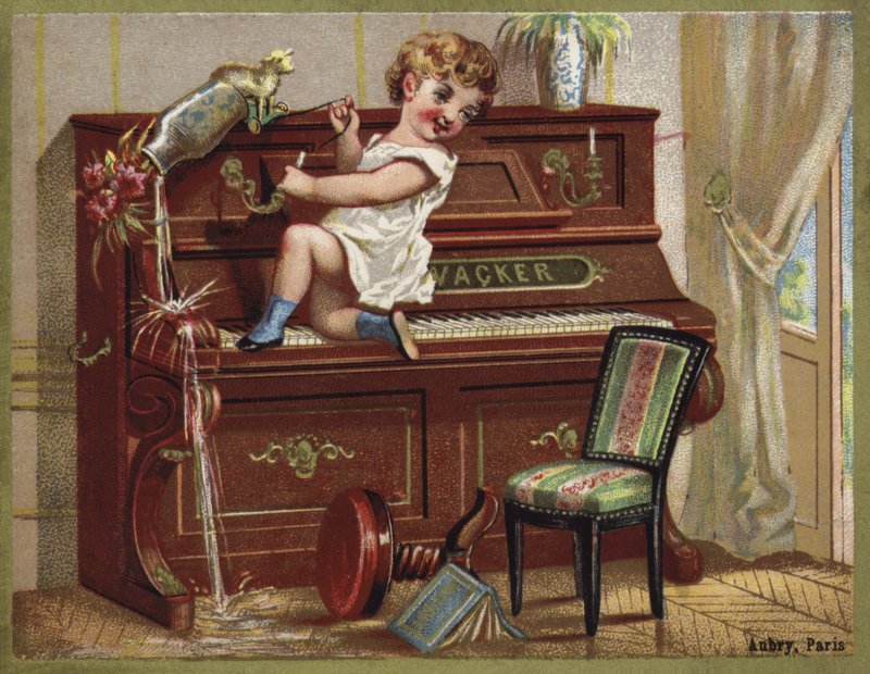 Niño jugando en un piano de French School