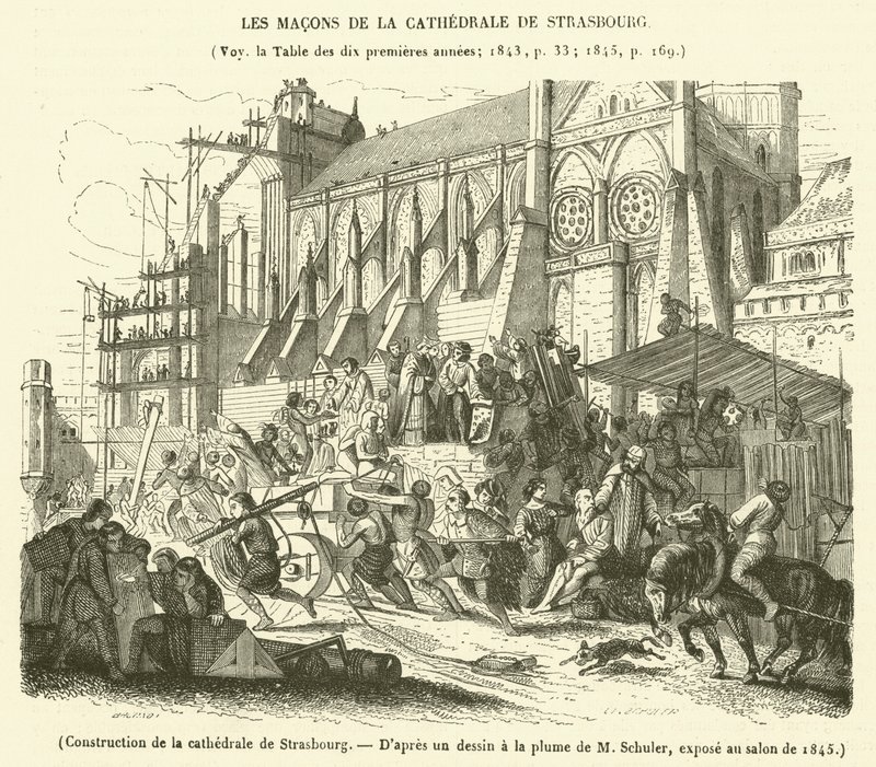 Construcción de la catedral de Estrasburgo de French School