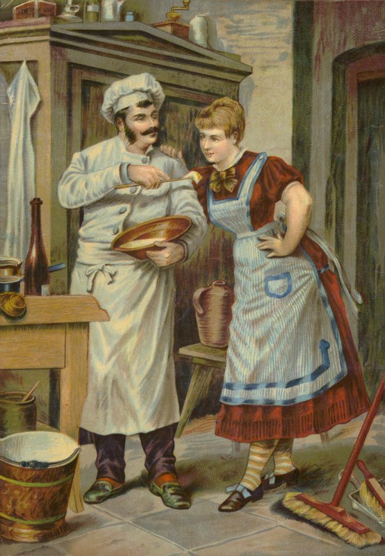 Cocinero dando algo a probar a la criada de French School