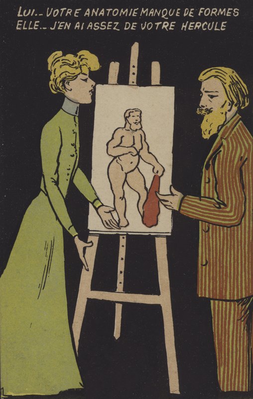Pareja con un caballete de French School