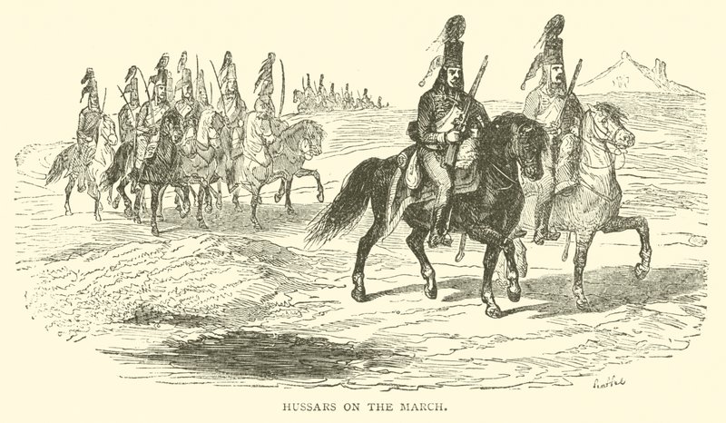 Húsares en marcha (grabado) de French School