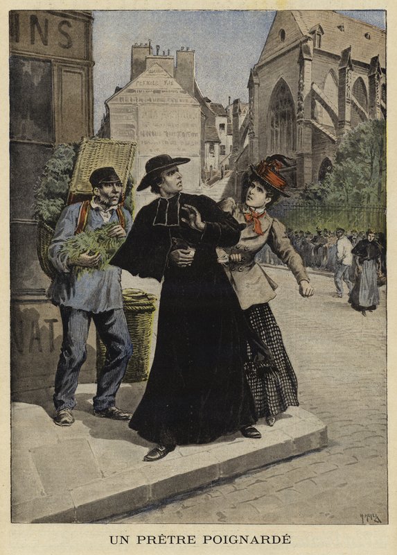 Ataque con cuchillo a un sacerdote, Francia, 1897 de French School