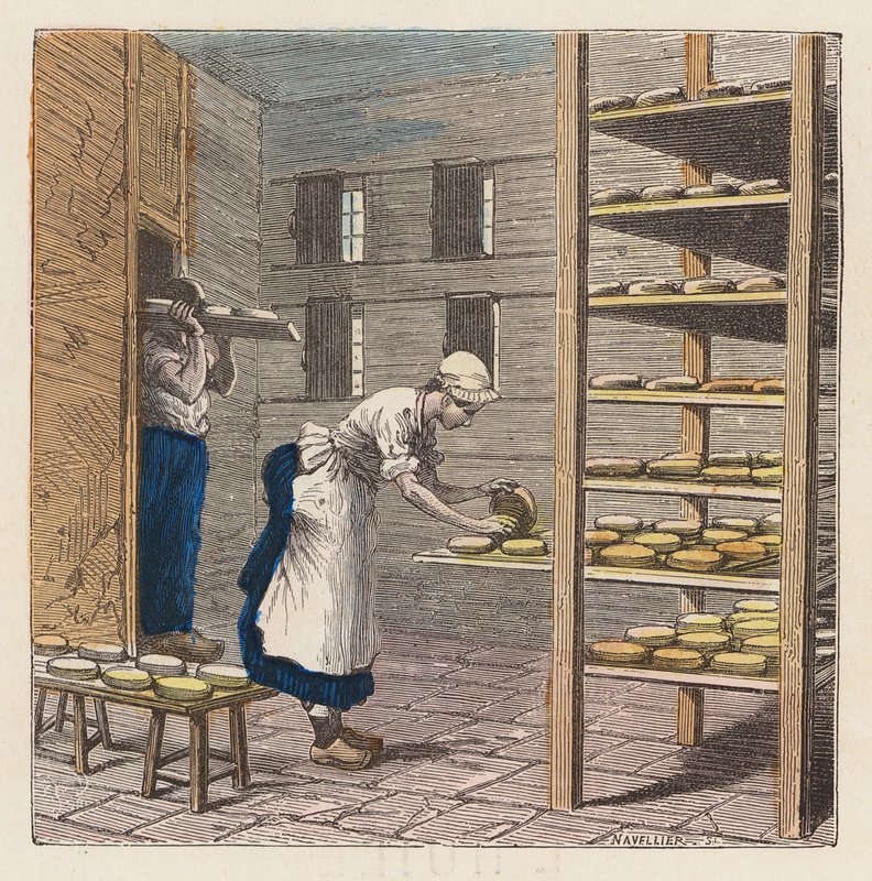 Fabricación de queso (grabado en color) de French School
