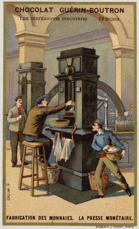 Fabricación de monedas. Prensa de monedas de French School