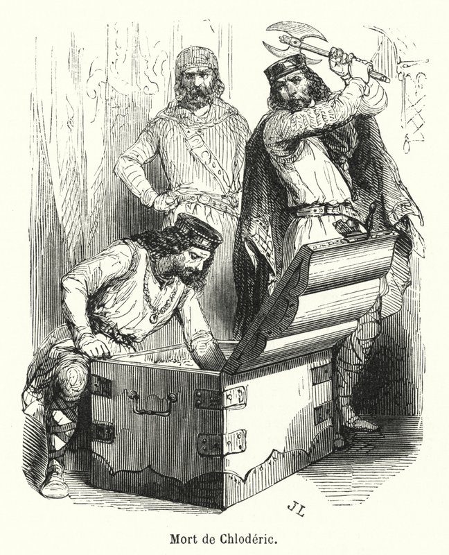 Muerte de Cloderico (grabado) de French School