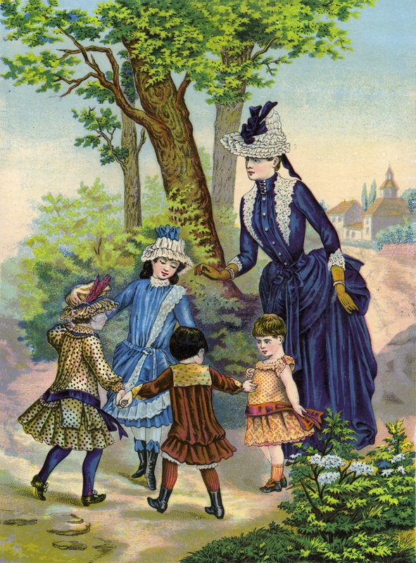 Madre con niños jugando en el campo de French School