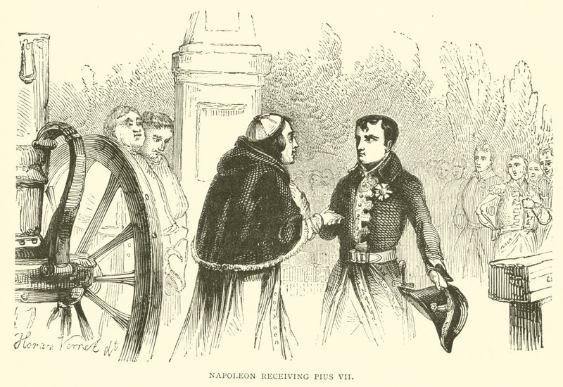 Napoleón recibiendo a Pío VII de French School