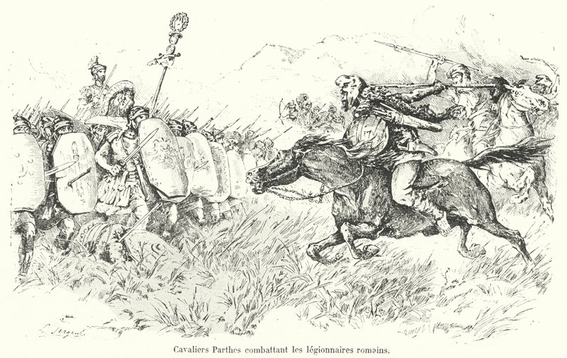 Caballería parta atacando a legionarios romanos de French School