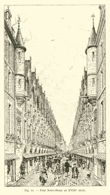 Puente Notre-Dame en el siglo XVIII de French School