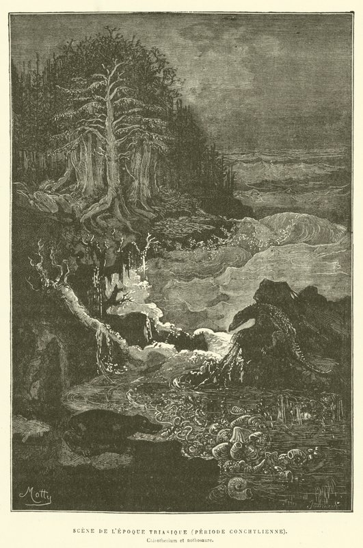 Escena de la época triásica (período conquilífero) de French School