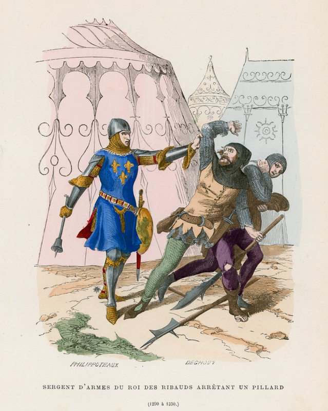 Sargento de Armas arrestando a un saqueador, 1290-1330 de French School