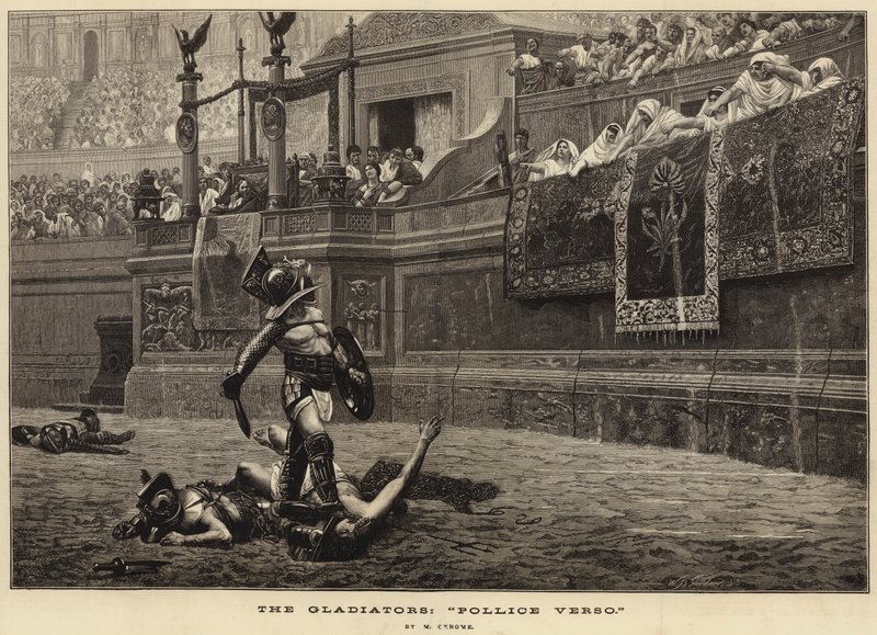 Los Gladiadores, "Pollice Verso" (grabado) de French School