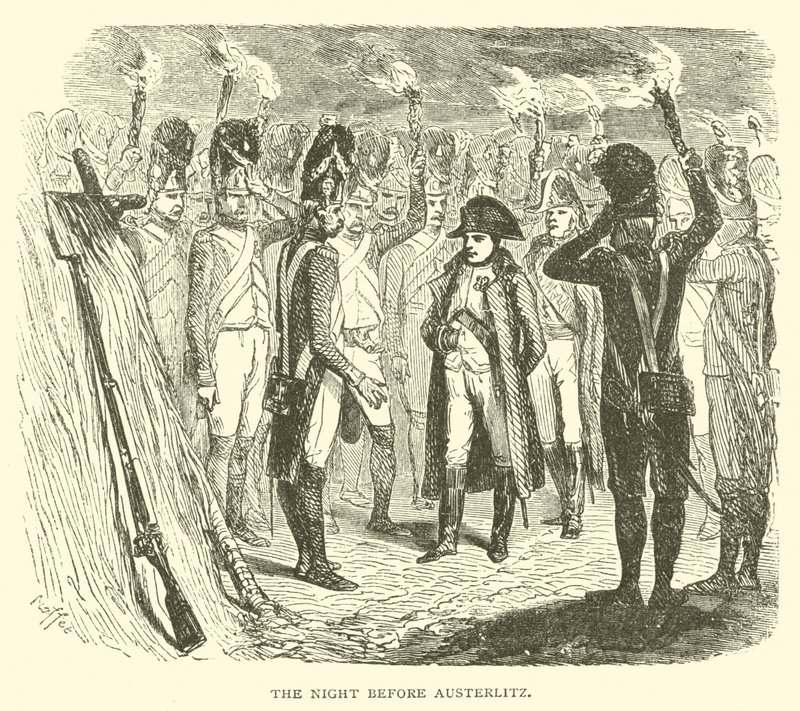 La noche antes de Austerlitz (grabado) de French School
