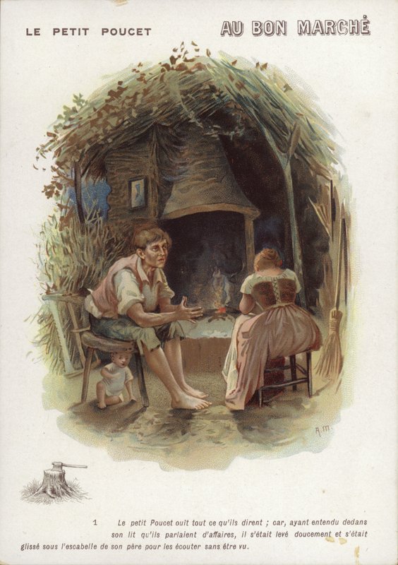 Pulgarcito, leñador y esposa de French School