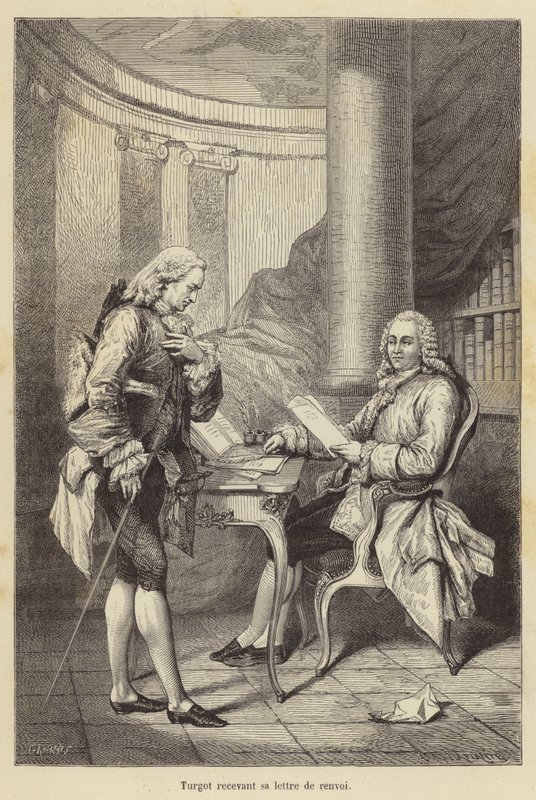 Turgot recibiendo su carta de despido (grabado) de French School