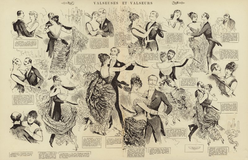 Bailarines de vals (grabado) de French School