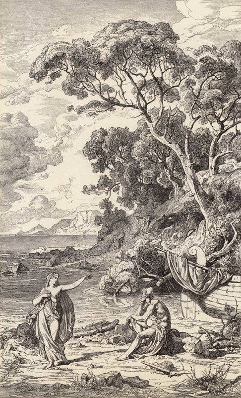 Odiseo y Calipso (grabado) de Friedrich the Elder Preller