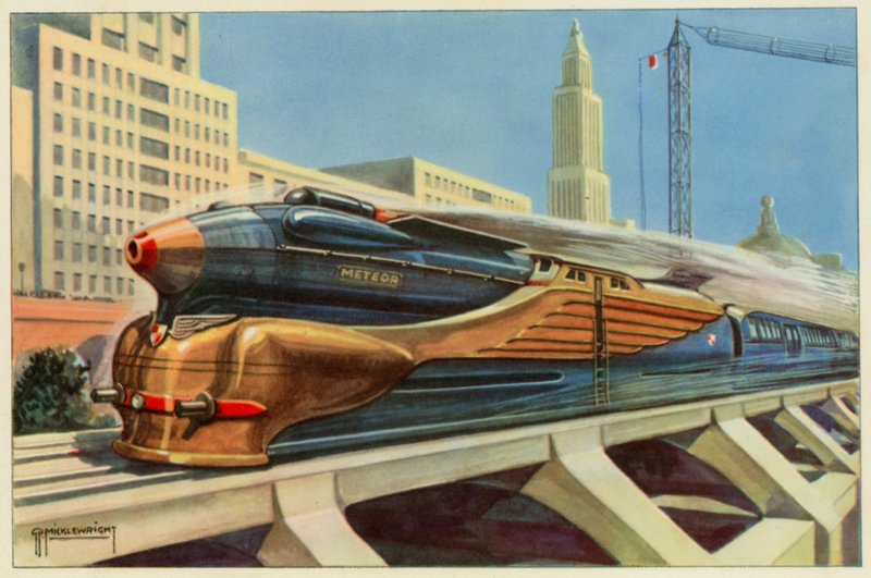 The Railroads of Tommorrow (litografía en color) de G.P. Micklewright