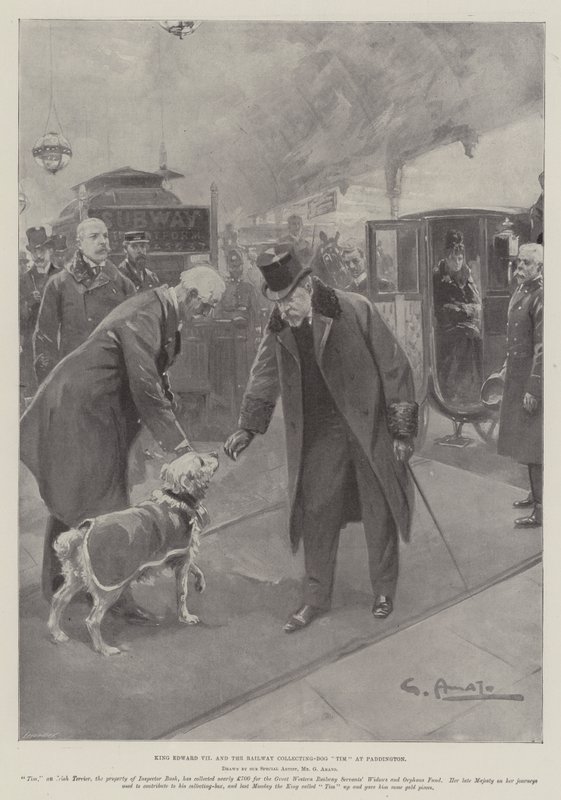 El Rey Eduardo VII y el Perro Recaudador de Ferrocarriles Tim en Paddington de G.S. Amato