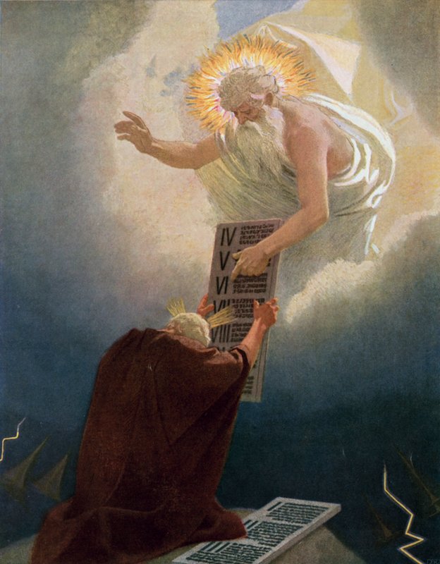 Moisés recibiendo los Diez Mandamientos de Dios en el Monte Sinaí de Gebhard Fugel