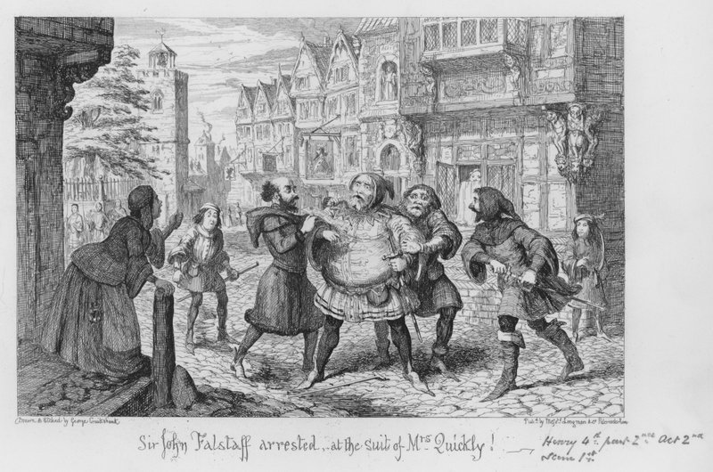 ¡Sir John Falstaff arrestado, a instancias de la Sra. Quickly! de George Cruikshank