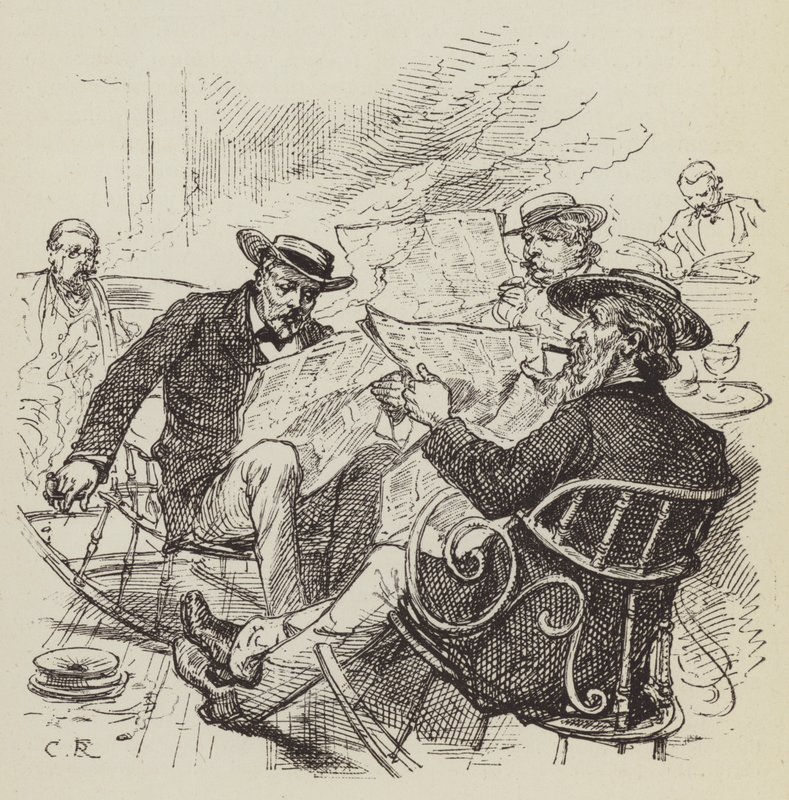 Leyendo los periódicos, mecedoras de George Augustus Sala