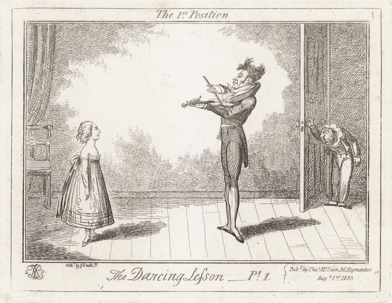 La lección de baile: la primera posición de George Cruikshank