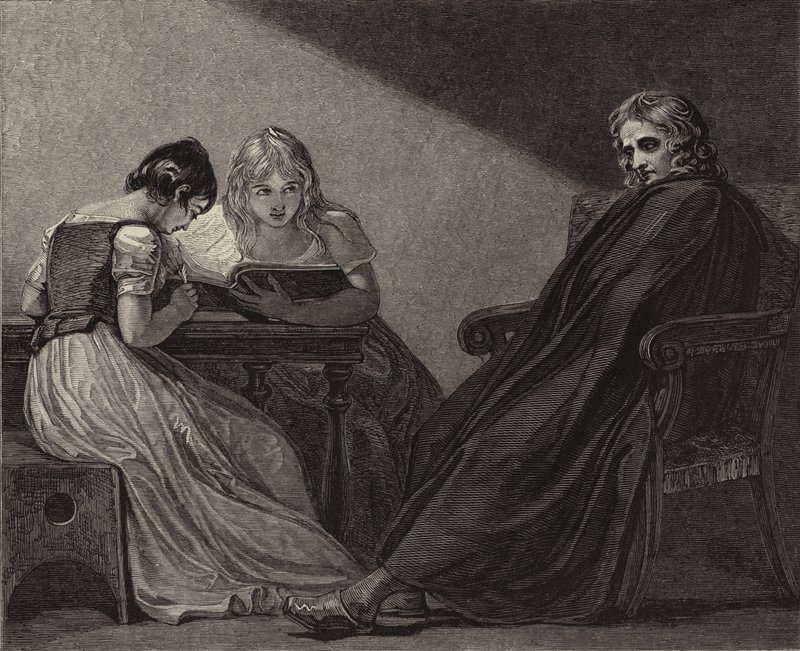 Milton dictando a sus hijas de George after Romney