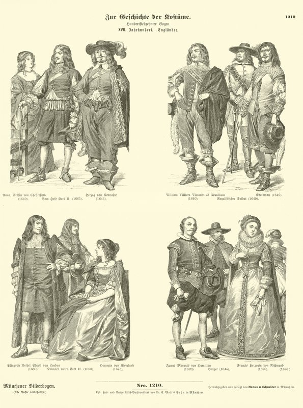 Trajes de la nobleza inglesa, siglo XVII de German School