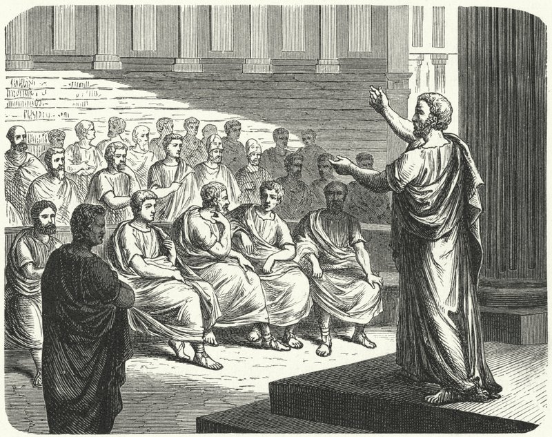 Demóstenes hablando contra Felipe II de Macedonia de German School