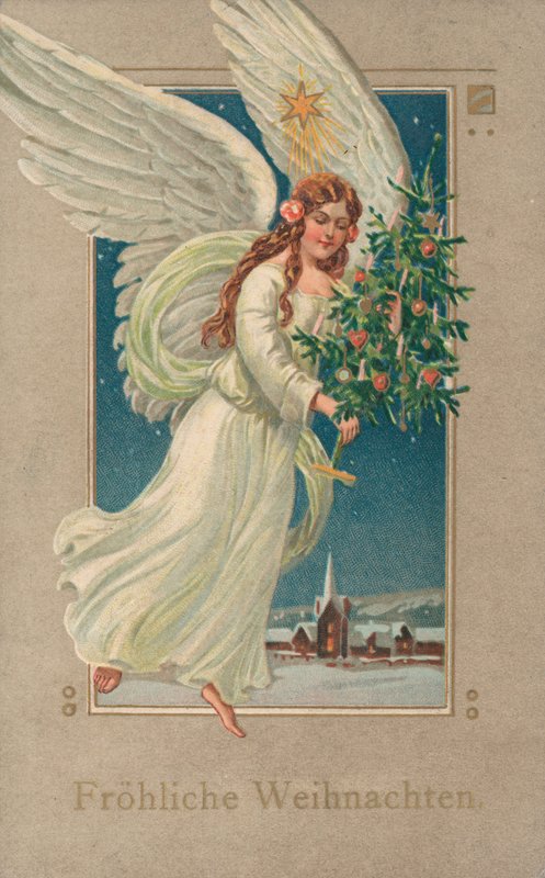 Tarjeta de Navidad alemana (litografía en color) de German School