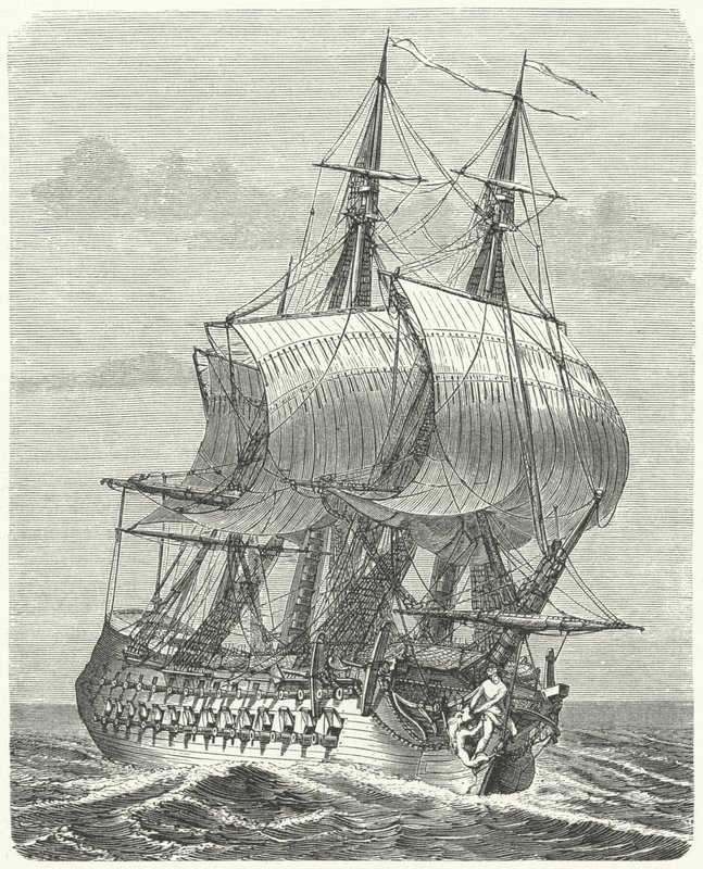 Hercule, fragata francesa de 58 cañones (grabado) de German School